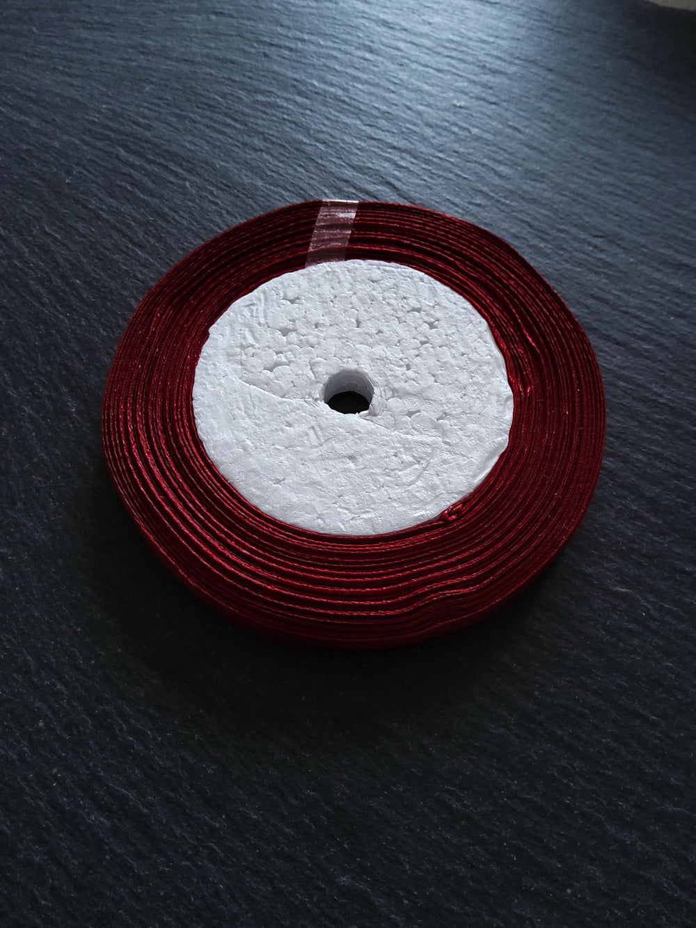 Single Face Wine Red Satin Polyester Ribbon 1/4 inch (6mm) approx. 23m/roll - ContentedCatz