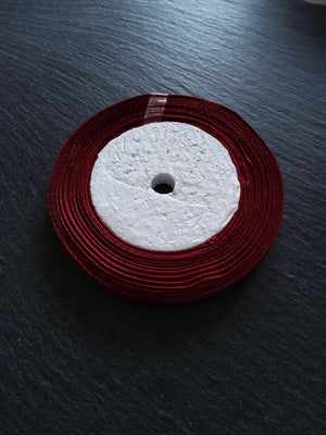 Single Face Wine Red Satin Polyester Ribbon 1/4 inch (6mm) approx. 23m/roll - ContentedCatz
