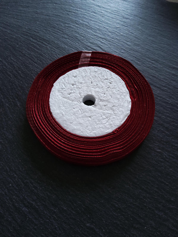 Single Face Wine Red Satin Polyester Ribbon 1/4 inch (6mm) approx. 23m/roll - ContentedCatz