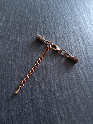 5 or 25 Antique Copper Patterned End Cap Sets for 3mm Cord Necklaces with Extender Chain (3.5mm end caps)