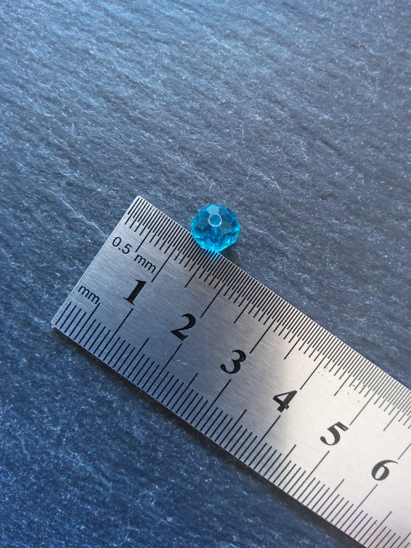50 Clear Teal Faceted 8mm Glass Beads 8x6mm