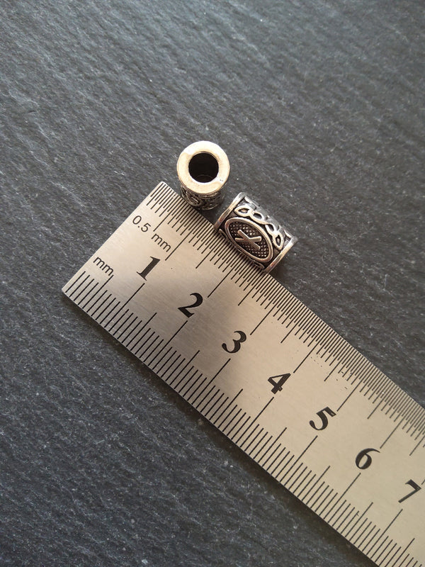 6 or 30 Nauthiz ᚾ Rune Beads Elder Futhark Antique Silver Tone 13x8mm. Large 4.7mm Hole