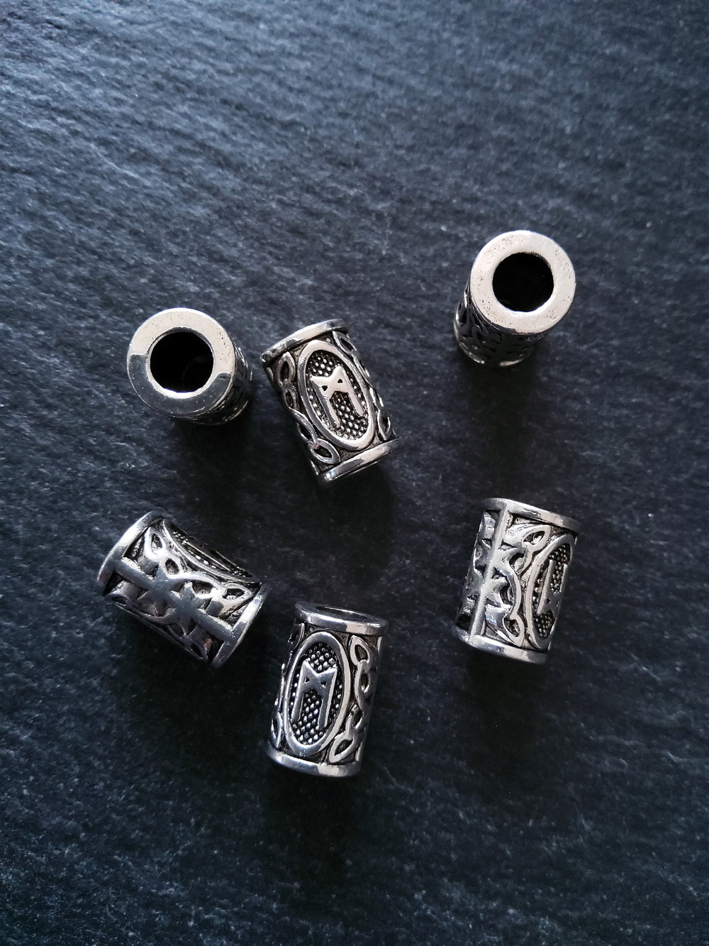 6 or 30 Mannaz ᛗ Rune Beads Elder Futhark Antique Silver Tone 13x8mm. Large 4.7mm Hole