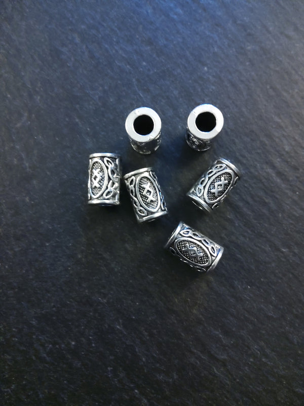 6 or 30 Ing ᛝ Inguz or Ingwas Rune Beads Elder Futhark Antique Silver Tone 13x8mm. Large 4.7mm Hole