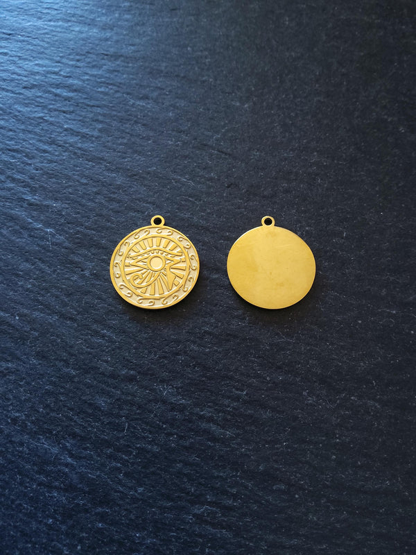 2 or 10 Eye of Ra Charms 18K Gold Plated Stainless Steel 20x18x1.4mm