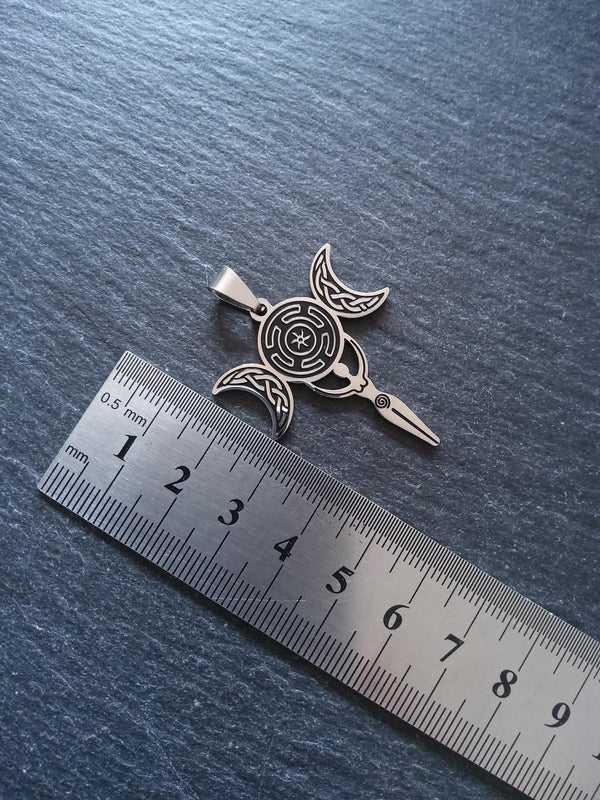 Stainless Steel Hecate Triple Moon Goddess Pendant Hecate's Wheel 44x32x1.4mm