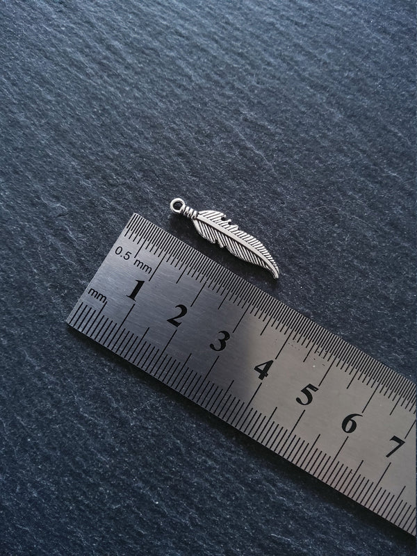 10 or 50 Antique Silver Tone Feather Charms 27x7mm - ContentedCatz