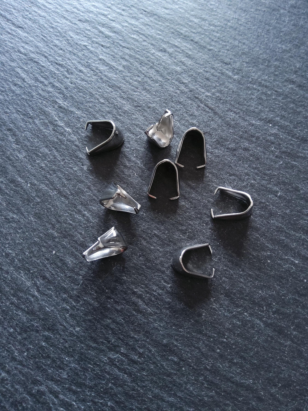 10 or 50 Stainless Steel Pinch Bails for Pendants 9.7x9x6.5mm