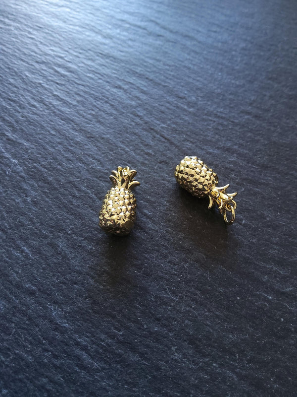 1 or 5 Pineapple Charms Real 18K Gold Plated Solid Brass 18x9x9mm