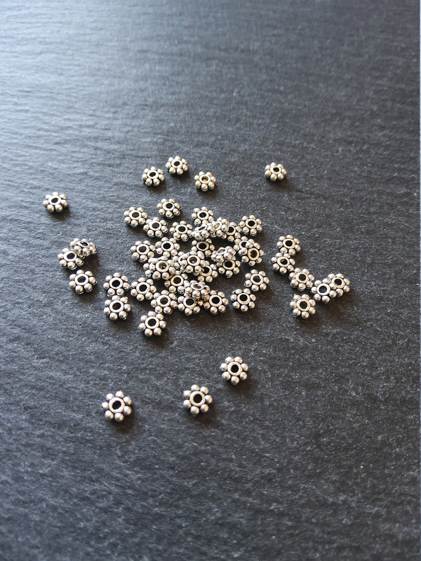 100 or 500 Antique Silver Tone 4mm Daisy Spacer Beads 4x2mm