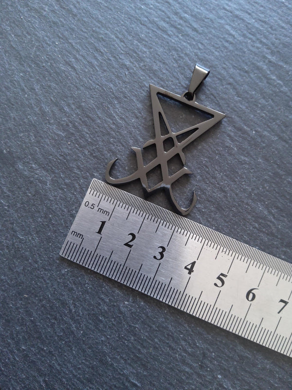Large Black Stainless Steel Sigil of Lucifer Pendant 36.5x30x2.5mm