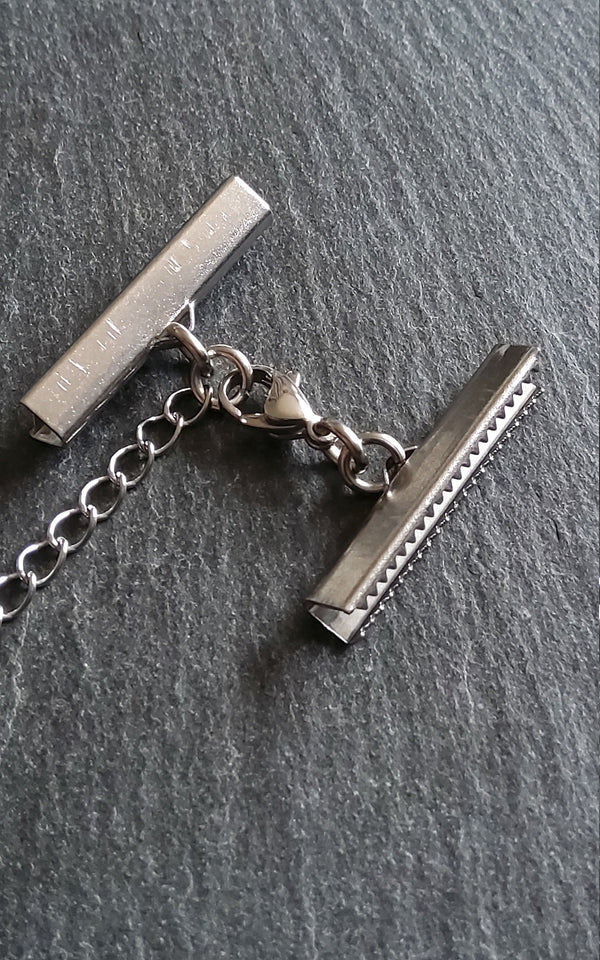 4 or 20 Stainless Steel Crimp End Sets for 30mm (1 3/16 inch) wide Ribbon or Leather