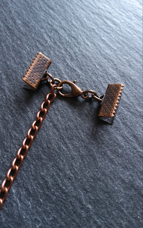 5 Antique Copper Crimp End Sets for Ribbon (Various Sizes)