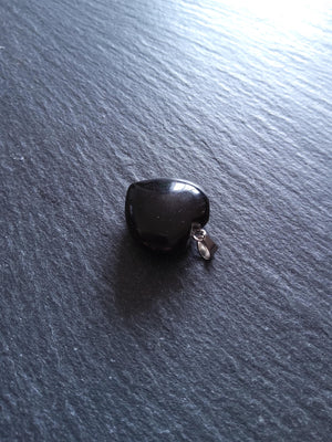 Natural Black Obsidian Heart Pendant with Steel Bail 22x20x9mm