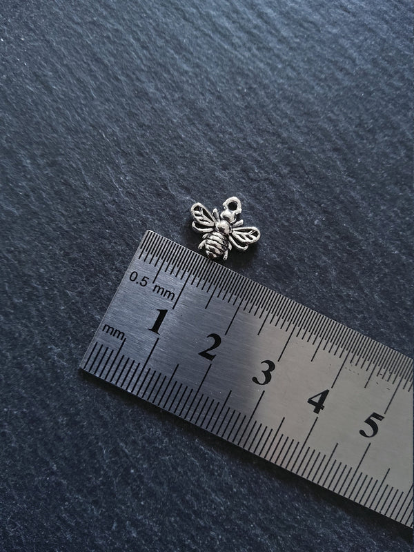 10 or 50 Little Antique Silver Tone Bee Charms 13x11mm