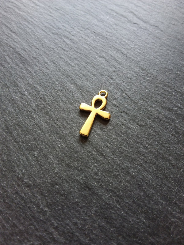 10 or 50 Ankh Charms Gold Plated Ancient Egyptian Small Plain 22x13mm