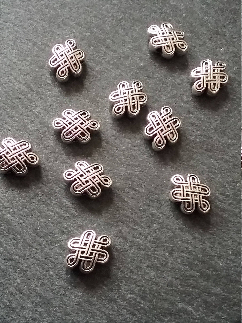 20 or 100 Celtic Knot Shaped 10mm Beads Antique Silver Tone 10x7x4mm