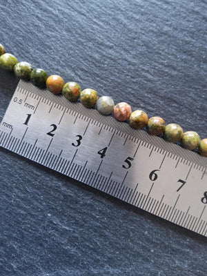 6.5mm Unakite Natural Undyed Green & Pink Round Gemstone Beads Full 15.7 inch Strand