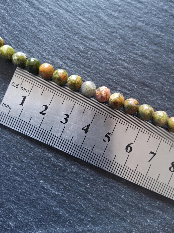 6.5mm Unakite Natural Undyed Green & Pink Round Gemstone Beads Full 15.7 inch Strand
