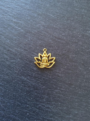 10 or 50 Bright Gold Tone Alloy Lotus Flower Meditation Yoga Charms 18x17mm