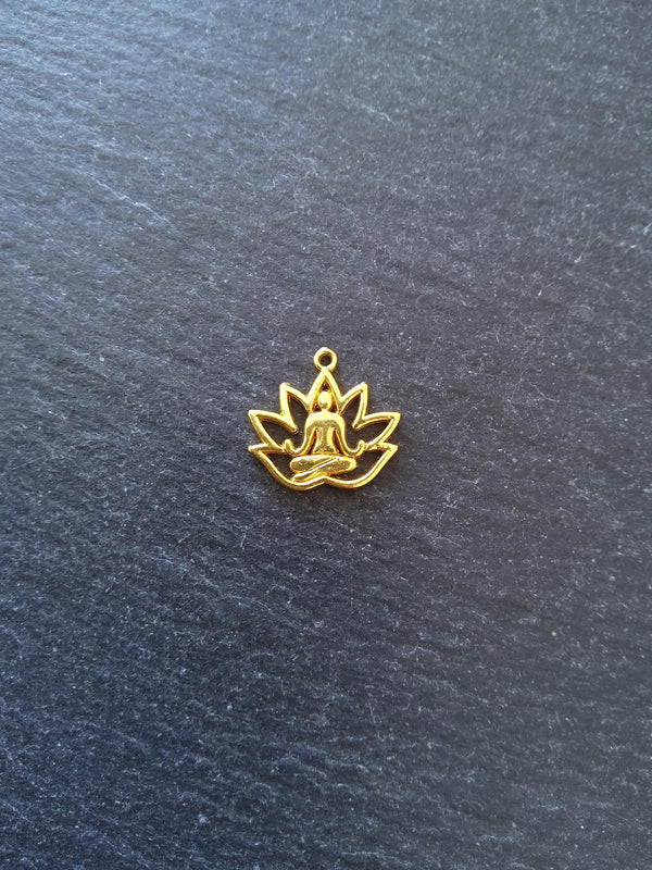 10 or 50 Bright Gold Tone Alloy Lotus Flower Meditation Yoga Charms 18x17mm