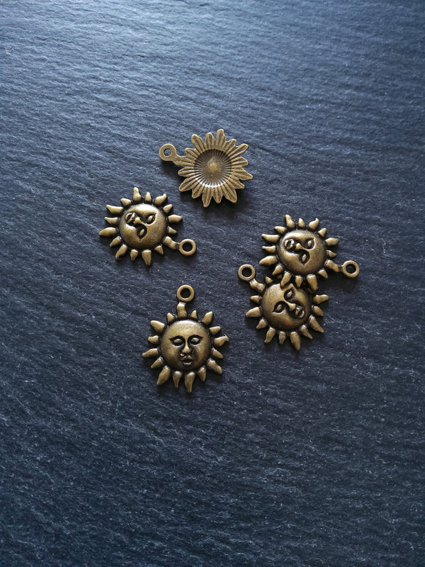 10 or 50 Sun Face Charms Antique Bronze Tone 23x19mm