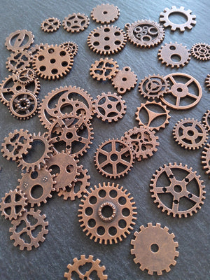 The Antique Copper Steampunk Collection - 100g of Clock Cog Gear Charms (approx. 175 charms)