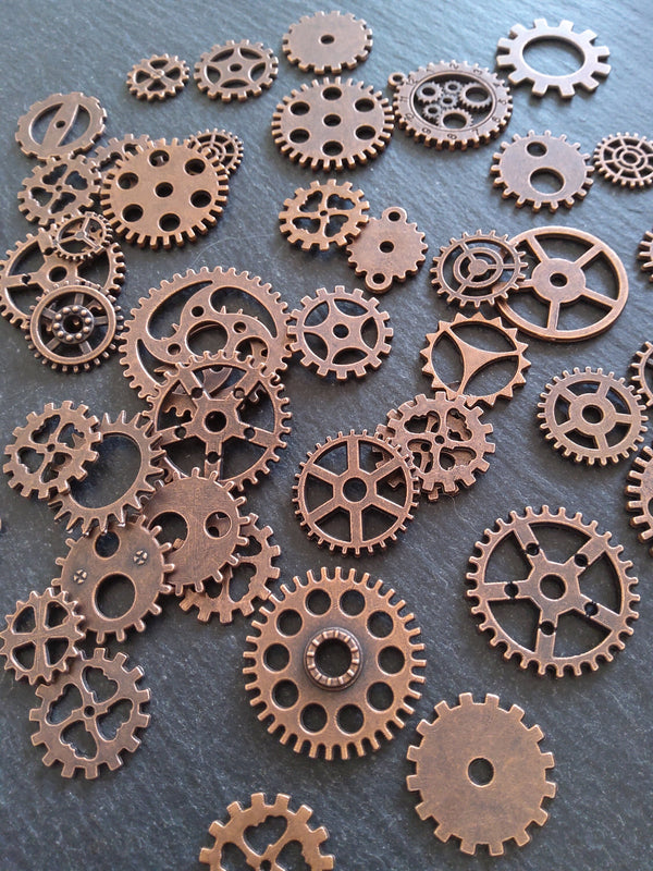 The Antique Copper Steampunk Collection - 100g of Clock Cog Gear Charms (approx. 175 charms)
