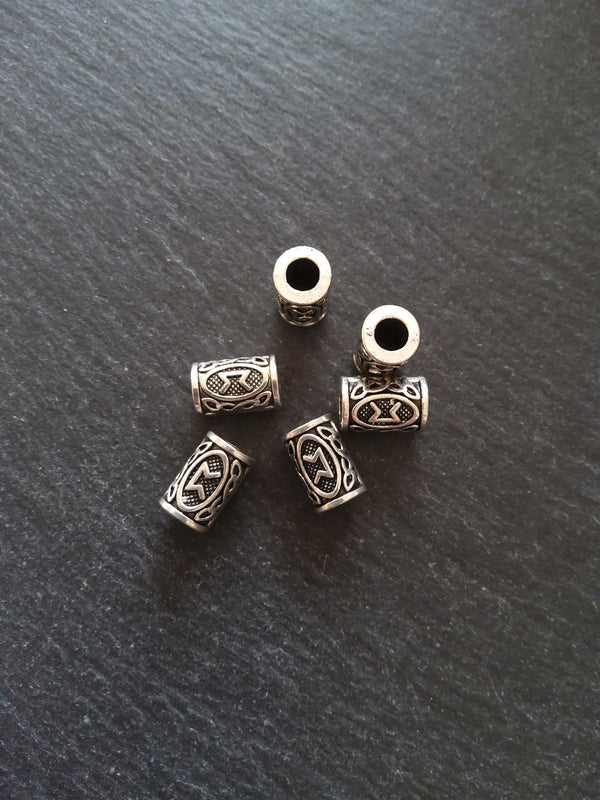6 or 30 Perthro ᛈ Rune Beads Elder Futhark Antique Silver Tone 13x8mm. Large 4.7mm Hole