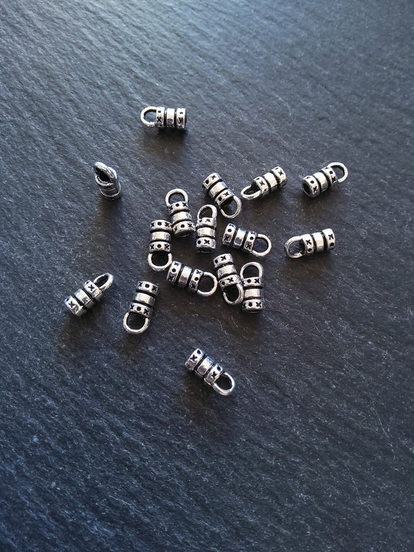 50 Antique Silver End Caps for 2mm Cord 10x5x4mm (2.5mm internal diameter)