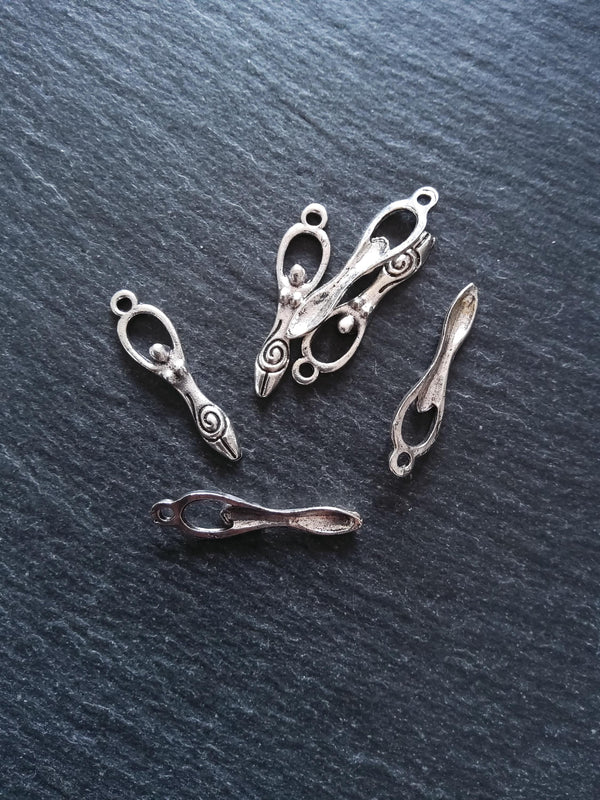10 or 50 Silver Tone Spiral Goddess Long Pendants Charms 31x8mm