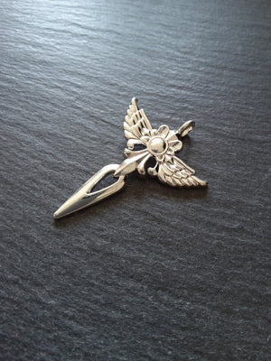 2 or 10 Winged Angel Sword Pendant Silver Plated 48x34mm