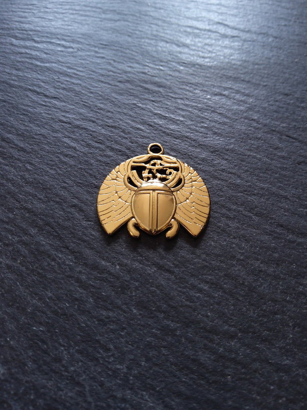 1 or 5 Egyptian Scarab Beatle Charms Real Gold Plated Stainless Steel 25x25x2mm