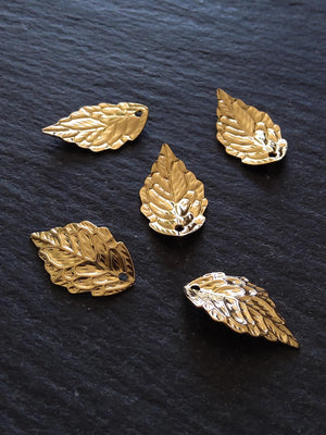 6 or 30 Golden Stainless Steel Leaf Charms 17x10x2.5mm