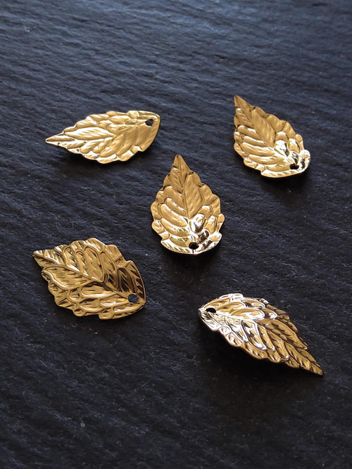 6 or 30 Golden Stainless Steel Leaf Charms 17x10x2.5mm