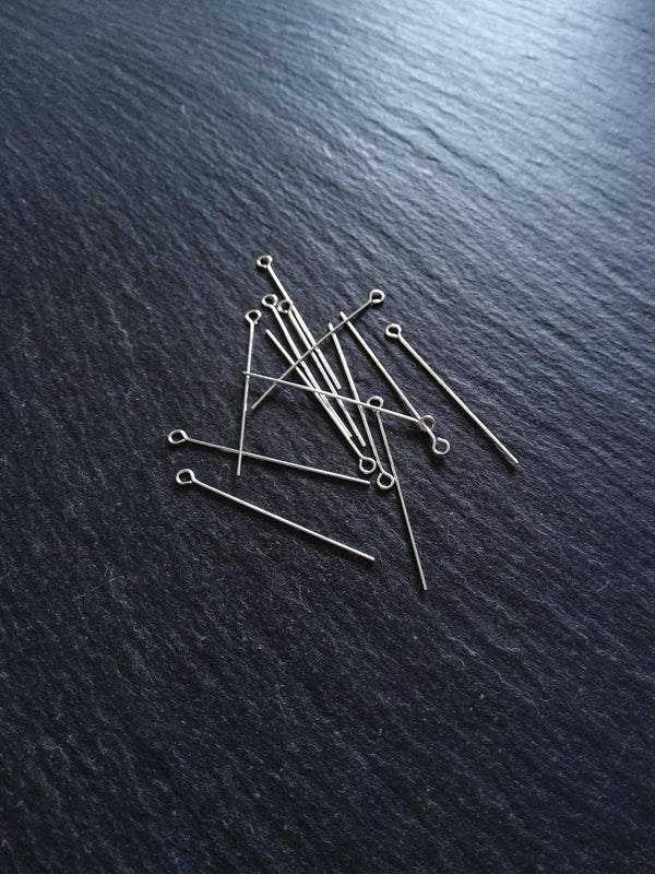 Solid 925 Sterling Silver EYE Pins 35mm Long 0.5mm Wide (24 gauge) Inactive