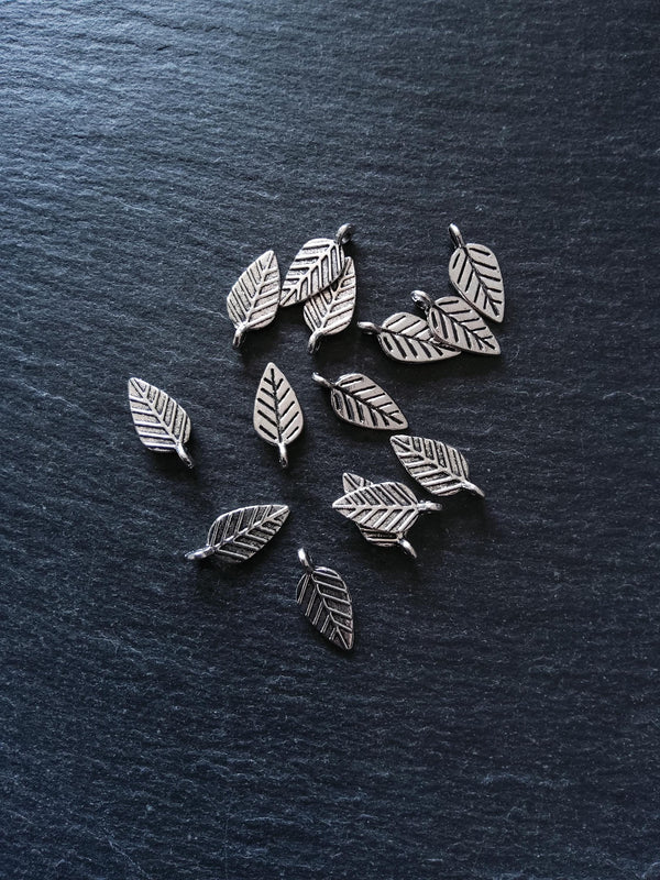 20 or 100 Leaf Charms Antique Silver Tone Alloy 19x9x1.3mm Nickel FREE