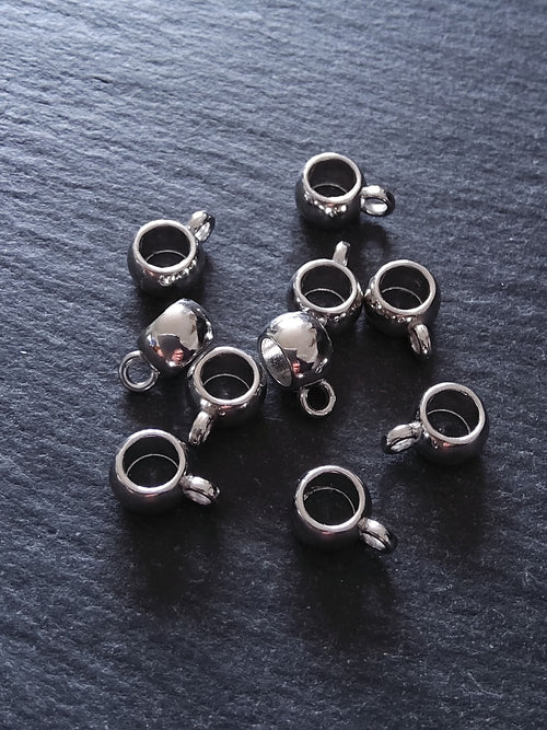 10 or 50 Silver Tone Bail Beads Smooth Plain Metal Alloy 11x8x5mm Large 5mm Hole