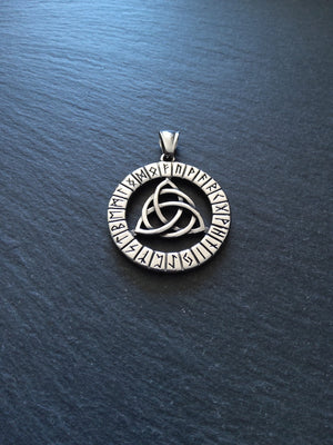 Large Stainless Steel Round Celtic Triquetra & Rune Pendant 38x35mm