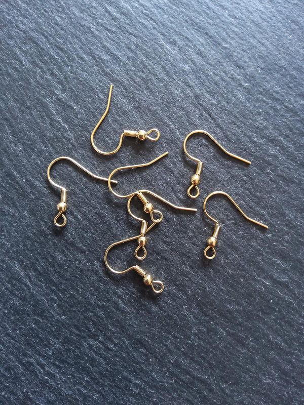 10 or 50 Genuine 18K Yellow Gold Plated Steel Earring Hooks 20x20mm - ContentedCatz