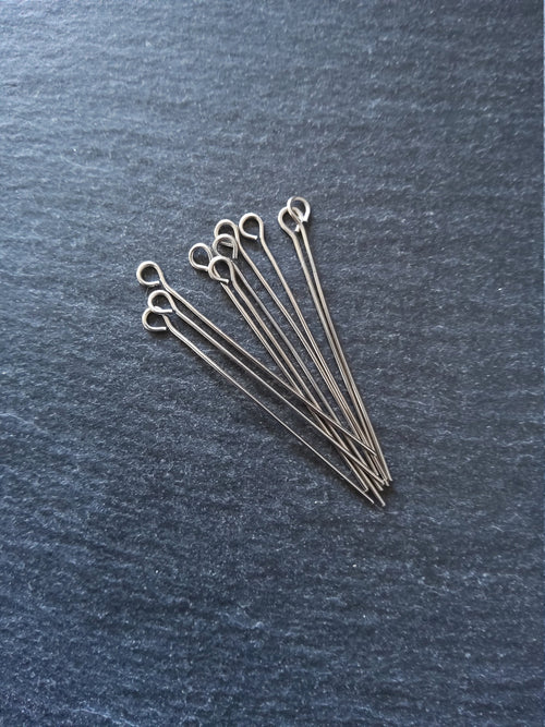 60 or 300 Stainless Steel Eye Pins 40mm Long, 0.7mm wide (21 gauge) - ContentedCatz