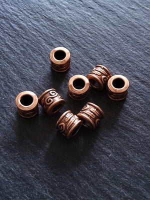10 or 50 Copper Tone Alloy 9mm Column Spacer Beads Scroll Design 9x7mm Large Hole: 5mm