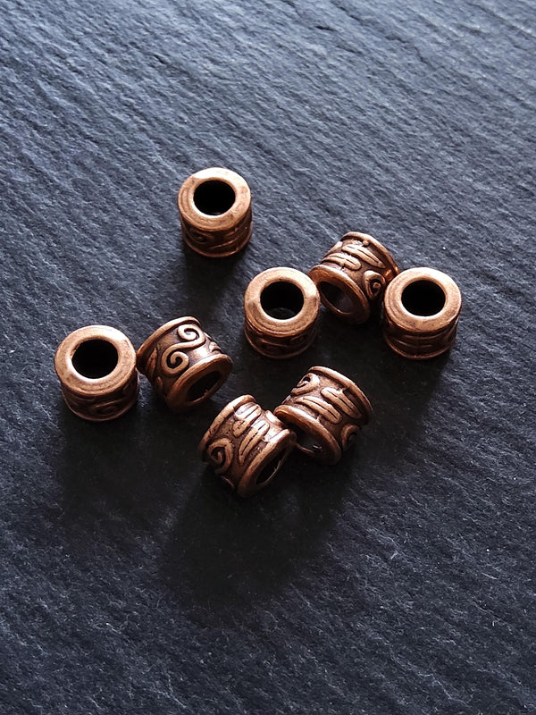 10 or 50 Copper Tone Alloy 9mm Column Spacer Beads Scroll Design 9x7mm Large Hole: 5mm