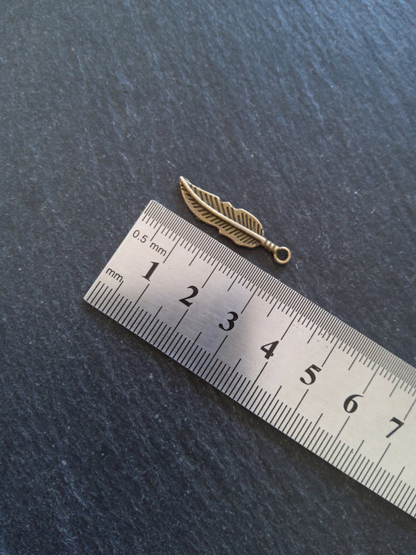 10 or 50 Antique Bronze Tone Feather Charms 30x8x1.5mm Nickel FREE - ContentedCatz