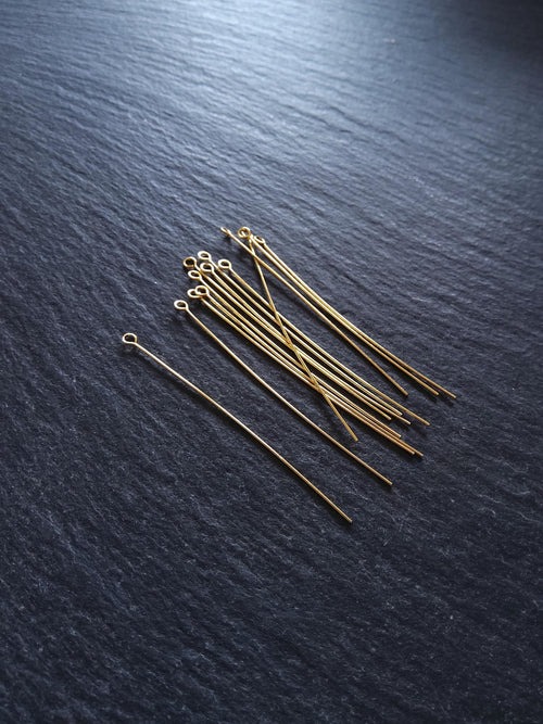20 or 100 Genuine 18K Gold Plated 50mm Brass Eye Pins 0.5mm (24 gauge) - ContentedCatz