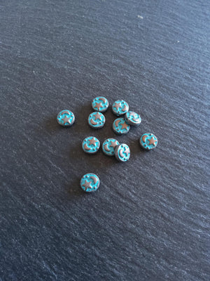10 or 50 Flat Round 9mm Antique Copper Alloy Moon & Star Beads with Blue Patina 9x4mm Hole: 1mm - ContentedCatz