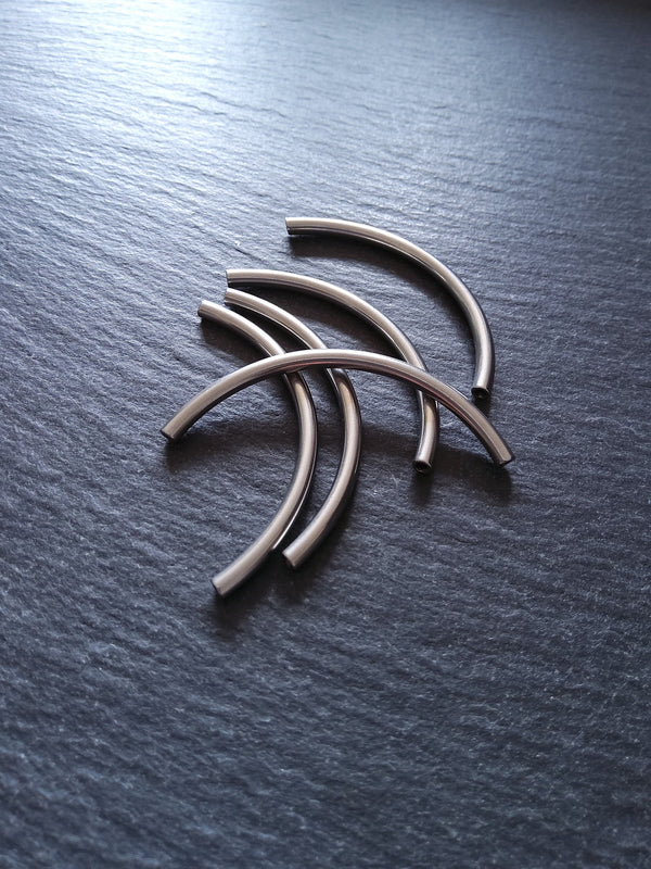 2 or 10 Stainless Steel Tube beads 50mm ( 2 inch ) Curved Spacer 50x3mm Hole: 1.8mm - ContentedCatz