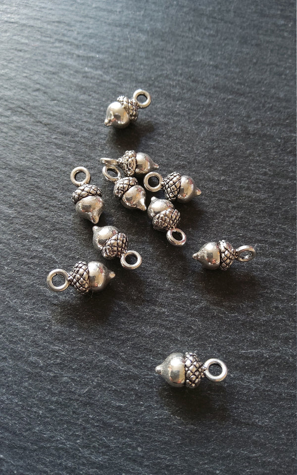 10 or 50 Acorn Charms Antique Silver Tone 14x7mm Nickel FREE - ContentedCatz