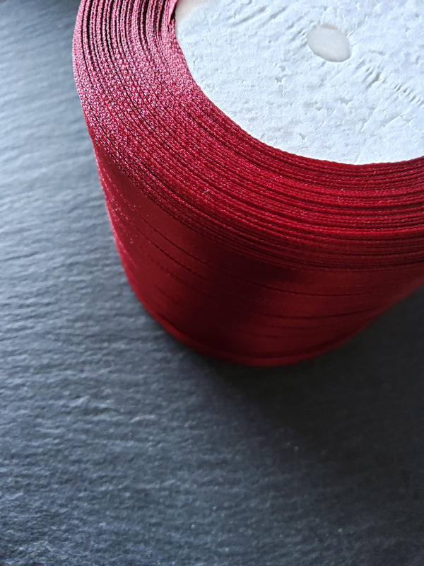 Single Face Wine Red Satin Polyester Ribbon 1/4 inch (6mm) approx. 23m/roll - ContentedCatz