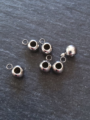 6 or 30 Stainless Steel Bail Beads Smooth Plain 9x6x4mm with 3mm Hole - ContentedCatz